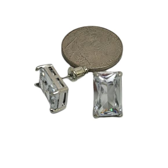 Elegant Silver Emerald Cut BlueWhite Cubic Zirconia Stud Earrings - Picture 4 of 8